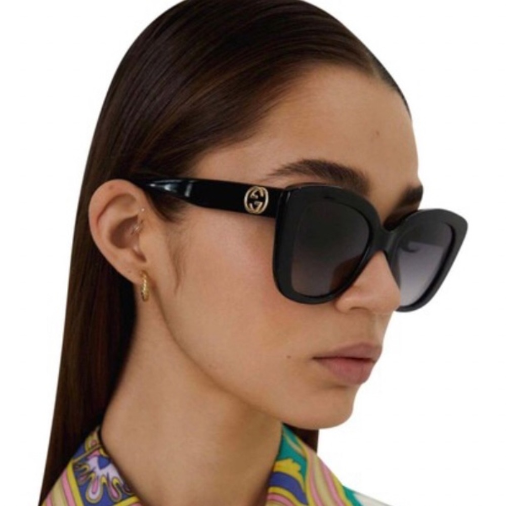 Black Gold Femenine Cat-eye Gg0327s 001 Sunglasses - Picture 1 of 10